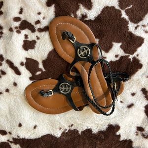 Black and tan Tommy Hilfiger sandals